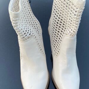 Women's Cream Woven Leather Ankle Boots